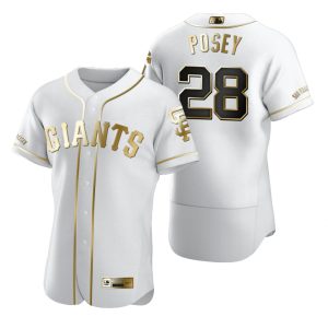 Outstanding San Francisco Giants #28 Buster Posey White Nike Men's Authentic Golden Edition MLB Jersey