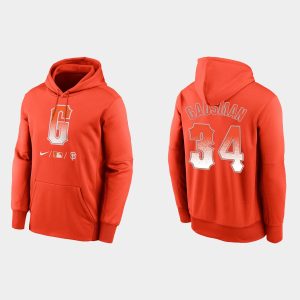 Outstanding San Francisco Giants #34 Kevin Gausman Men's 2021 City Connect Therma Pullover Orange Hoodie