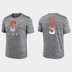 Outstanding San Francisco Giants #9 Brandon Belt Men's 2021 City Connect Practice Anthracite T shirt For a short time available Grab yours quickly to own a team jersey