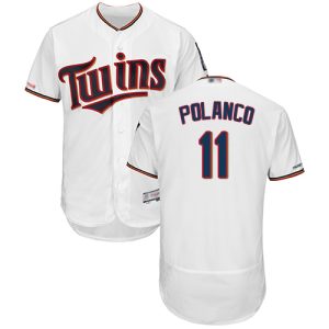 Outstanding Twins #11 Jorge Polanco White Flexbase Authentic Collection Stitched MLB Jersey