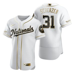 Outstanding Washington Nationals #31 Max Scherzer White Nike Men's Authentic Golden Edition MLB Jersey