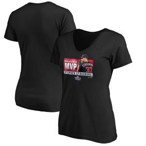 Outstanding Washington Nationals #37 Stephen Strasburg Majestic Women's 2019 World Series Champions MVP V Neck T Shirt Black
