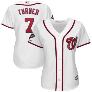 Outstanding Washington Nationals #7 Trea Turner Majestic Women's 2019 World Series Champions Home Official Cool Base Bar Patch Player Jersey White Act fast Only a few left Secure yours today