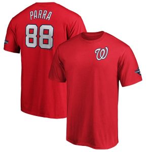 Outstanding Washington Nationals #88 Gerardo Parra Majestic 2019 World Series Champions Name & Number T Shirt Red