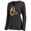 Outstanding Women's Baltimore Orioles Gold Collection Long Sleeve V Neck Tri Blend T Shirt Black