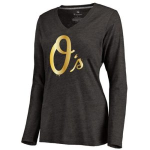 Outstanding Women's Baltimore Orioles Gold Collection Long Sleeve V Neck Tri Blend T Shirt Black