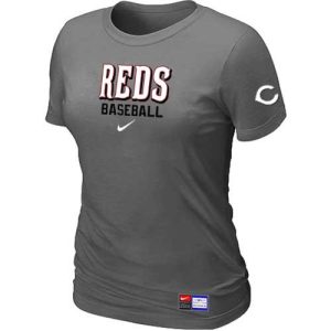 Outstanding Women's Cincinnati Reds Nike Short Sleeve Practice MLB T Shirt Crow Grey