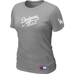 Outstanding Women's Los Angeles Dodgers Nike Short Sleeve Practice MLB T Shirt Light Grey