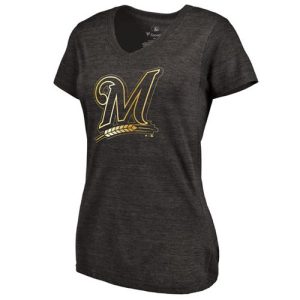 Outstanding Women's Milwaukee Brewers Fanatics Apparel Gold Collection V Neck Tri Blend T Shirt Black