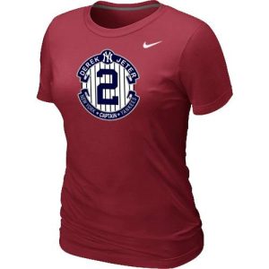 Outstanding Women's Nike New York Yankees #2 Derek Jeter Official Final Season Commemorative Logo Blended T Shirt Red
