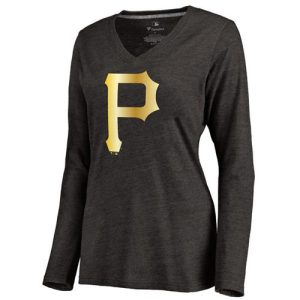 Outstanding Women's Pittsburgh Pirates Gold Collection Long Sleeve V Neck Tri Blend T Shirt Black