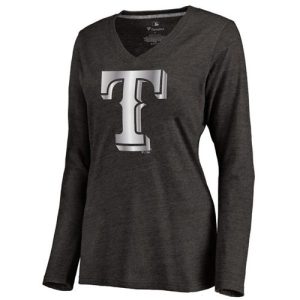 Outstanding Women's Texas Rangers Platinum Collection Long Sleeve V Neck Tri Blend T Shirt Black