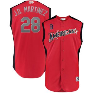 Premium American League #28 J.D. Martinez Majestic 2019 MLB All Star Game Workout Player Jersey Red