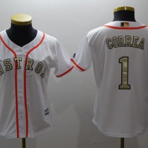 Premium Astros #1 Carlos Correa White 2017 World Series Champions Gold Program Cool Base Women's Stitched MLB Jersey Act fast Only a few left Secure yours today