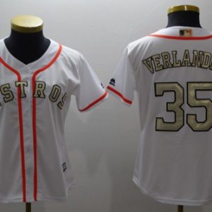 Premium Astros #35 Justin Verlander White 2017 World Series Champions Gold Program Cool Base Women's Stitched MLB Jersey Limited stock Order now to show your love for your team
