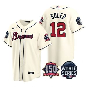Premium Atlanta Braves #12 Jorge Soler Nike 150th Anniversary 2021 World Series Youth MLB Jersey   Cream For a short time available Grab yours quickly to own a team jersey