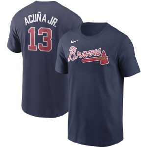 Premium Atlanta Braves #13 Ronald Acuna Jr. Nike Name & Number T Shirt Navy Retailers boost your inventory Order now to meet customer demand