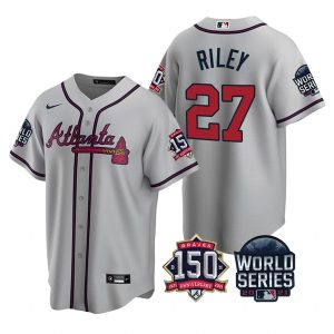 Premium Atlanta Braves #27 Austin Riley Nike 150th Anniversary 2021 World Series Youth MLB Jersey   Grey Retailers boost your inventory Order now to meet customer demand