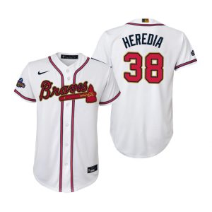 Premium Atlanta Braves #38 Guillermo Heredia White Youth Nike 2022 Gold Program Replica MLB Jersey Retailers boost your inventory Order now to meet customer demand