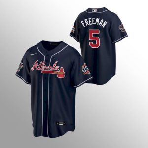 Premium Atlanta Braves #5 Freddie Freeman Nike 150th Anniversary 2021 World Series Youth MLB Jersey   Navy Act fast Only a few left Secure yours today