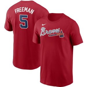 Premium Atlanta Braves #5 Freddie Freeman Nike Name & Number T Shirt Red Limited stock Order now to show your love for your team