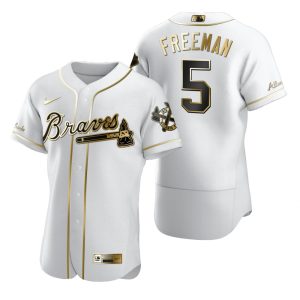 Premium Atlanta Braves #5 Freddie Freeman White Nike Men's Authentic Golden Edition MLB Jersey