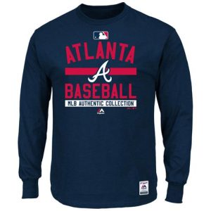 Premium Atlanta Braves Majestic Men's Authentic Collection Team Property Long Sleeves T Shirt Navy