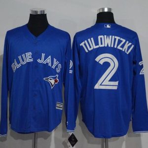 Premium Blue Jays #2 Troy Tulowitzki Blue New Cool Base Long Sleeve Stitched MLB Jersey