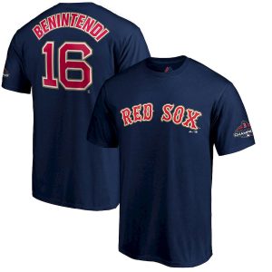 Premium Boston Red Sox #16 Andrew Benintendi Majestic 2019 Gold Program Name & Number T Shirt Navy