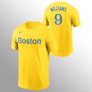 Premium Boston Red Sox #9 Ted Williams Men's 2021 City Connect Gold Name & Number T Shirt With high demand Don't miss out Order now to wear your team colors