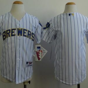Premium Brewers Blank White(blue stripe) Cool Base Stitched Youth MLB Jersey With high demand Don't miss out Order now to wear your team colors