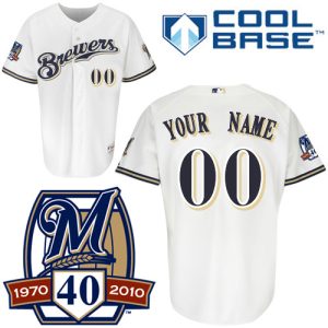 Premium Brewers Personalized Authentic White Cool Base w/40th Anniversary Patch MLB Jersey (S 3XL)