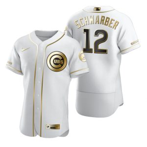 Premium Chicago Cubs #12 Kyle Schwarber White Nike Men's Authentic Golden Edition MLB Jersey