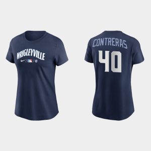 Premium Chicago Cubs #40 Willson Contreras Women's Nike 2021 City Connect Wordmark T Shirt   Navy For a short time available Grab yours quickly to own a team jersey