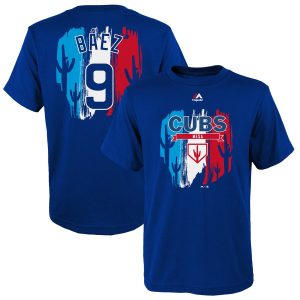 Premium Chicago Cubs #9 Javier Baez Majestic  Youth 2019 Spring Training Name & Number V Neck T Shirt Royal