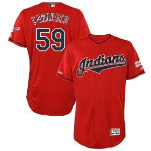 Premium Cleveland Guardians #59 Carlos Carrasco Majestic Alternate 2019 All Star Game Patch Flex Base Player Jersey Scarlet