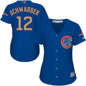 Premium Cubs #12 Kyle Schwarber Blue 2017 Gold Program Cool Base Women's Stitched MLB Jersey For a short time available Grab yours quickly to own a team jersey
