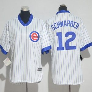 Premium Cubs #12 Kyle Schwarber White(Blue Strip) Cooperstown Women's Stitched MLB Jersey Limited stock Order now to show your love for your team