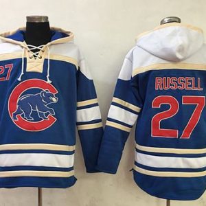 Premium Cubs #27 Addison Russell Blue Sawyer Hooded Sweatshirt MLB Hoodie