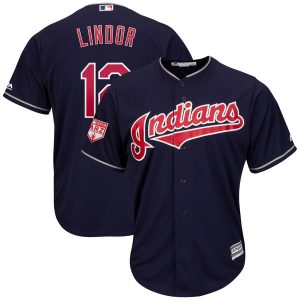 Premium Guardians #12 Francisco Lindor Navy Blue 2019 Spring Training Cool Base Stitched MLB Jersey