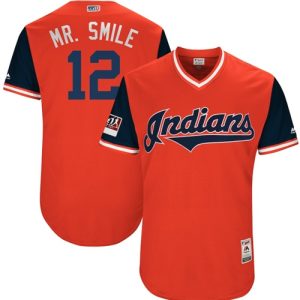 Premium Guardians #12 Francisco Lindor Red Mr. Smile Players Weekend Authentic Stitched MLB Jersey