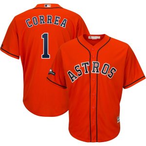Premium Houston Astros #1 Carlos Correa Majestic 2019 Postseason Official Cool Base Player Jersey Orange