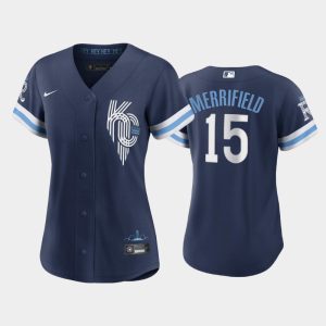 Premium Kansas City Royals #15 Whit Merrifield Women's Replica 2022 City Connect Navy Jersey Collectors this is a must have Add it to your collection by ordering