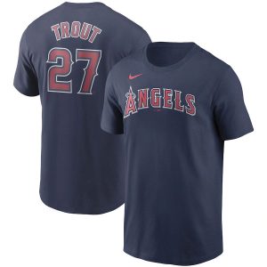 Premium Los Angeles Angels #27 Mike Trout Nike Name & Number T Shirt Navy With high demand Don't miss out Order now to wear your team colors