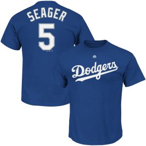 Premium Los Angeles Dodgers #5 Corey Seager Majestic Official Name and Number T Shirt Royal
