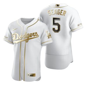 Premium Los Angeles Dodgers #5 Corey Seager White Nike Men's Authentic Golden Edition MLB Jersey