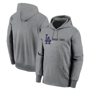 Premium Los Angeles Dodgers Nike 2020 World Series Bound Authentic Collection Pullover Hoodie Heather Charcoal