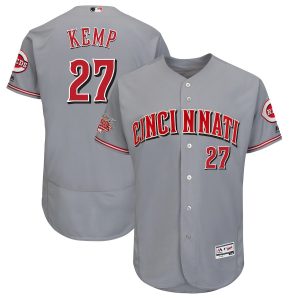 Premium Men's Reds #27 Matt Kemp Majestic Gray 150th Anniversary Road Authentic Collection Flex Base Player Jersey