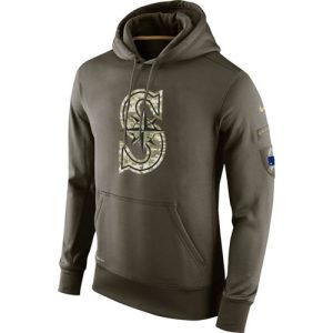Premium Men's Seattle Mariners Nike Olive Salute To Service KO Performance Hoodie