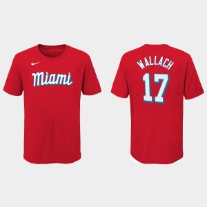 Premium Miami Marlins #17 Chad Wallach Youth Nike 2021 City Connect Wordmark T Shirt Red Limited stock Order now to show your love for your team